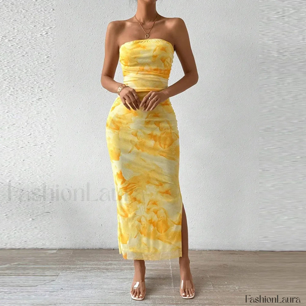 Mesh Wrap Split Floral Dress