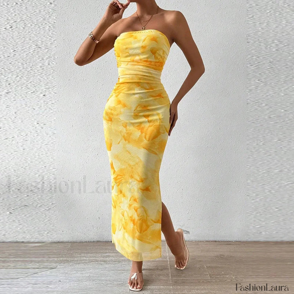 Mesh Wrap Split Floral Dress