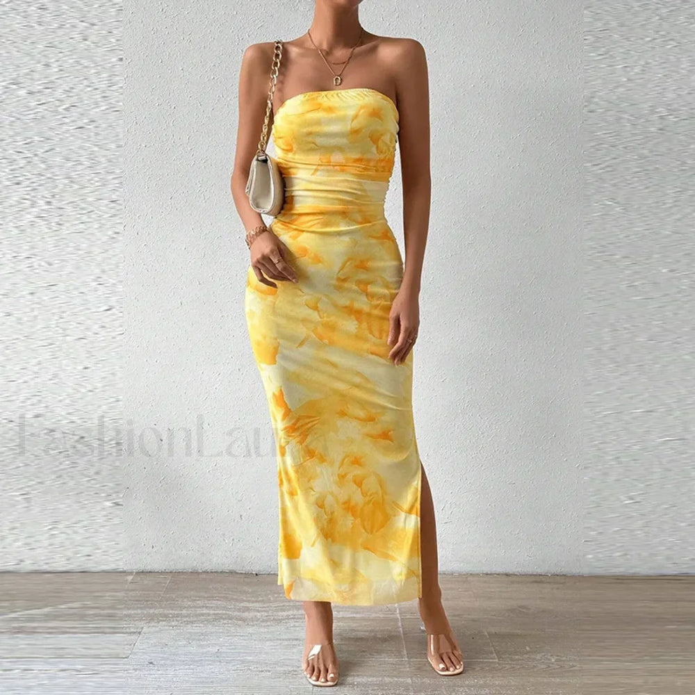Mesh Wrap Split Floral Dress