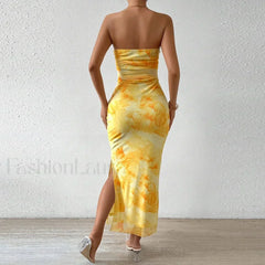 Mesh Wrap Split Floral Dress