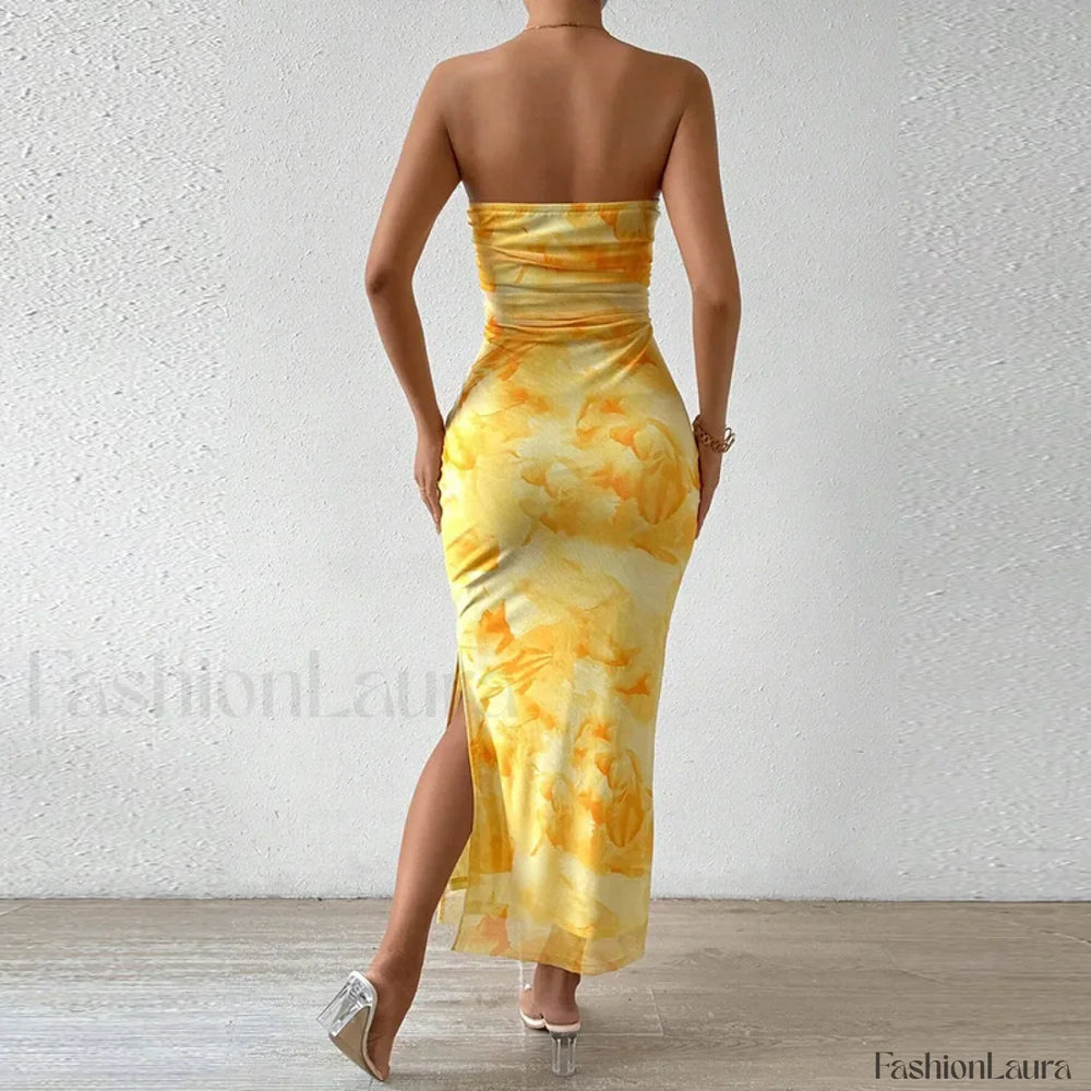 Mesh Wrap Split Floral Dress