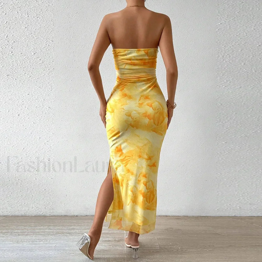 Mesh Wrap Split Floral Dress