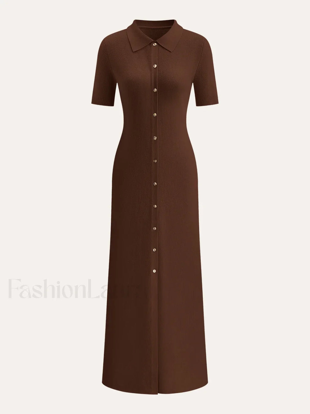 Metal Button Collar Midi Dress Knit Dresses
