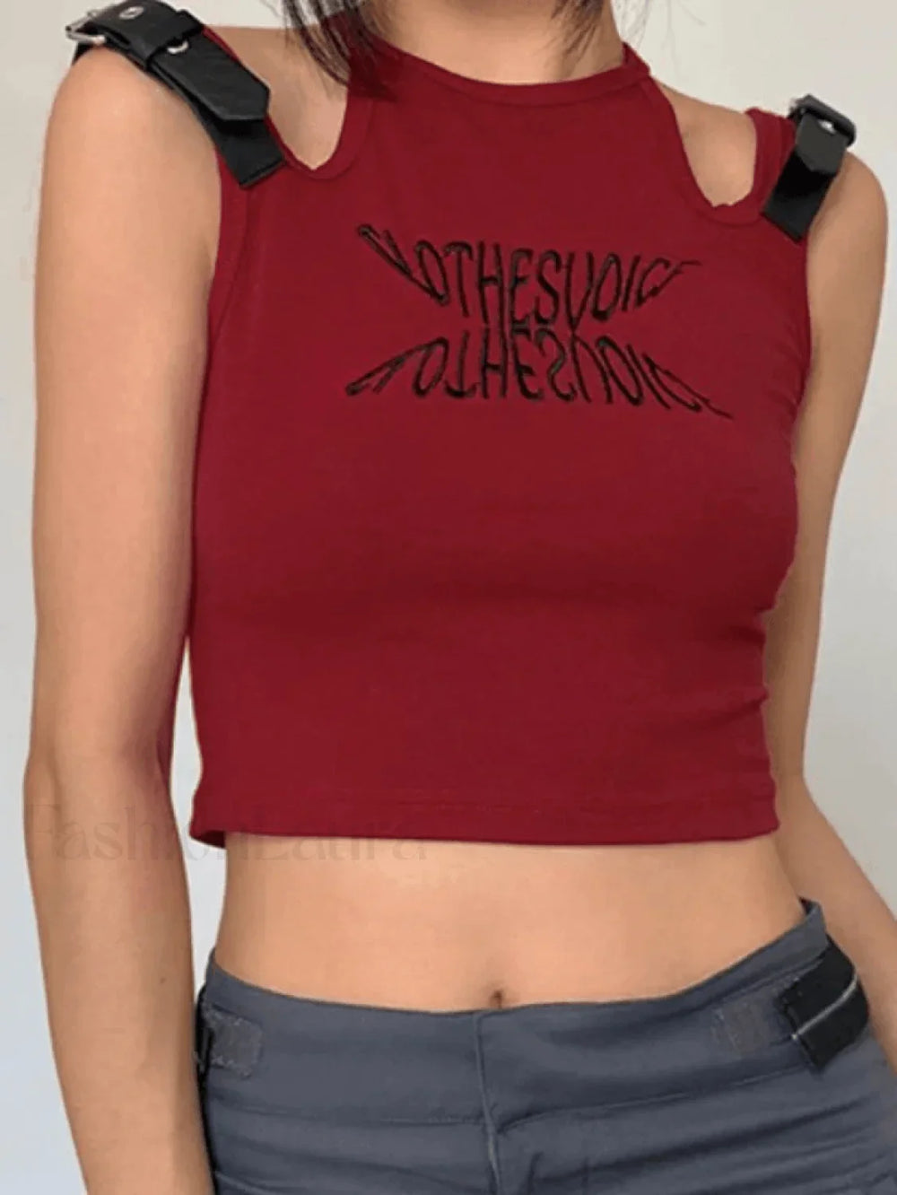 Metal Strap Cutout Cropped Tank Top Tops&Tees