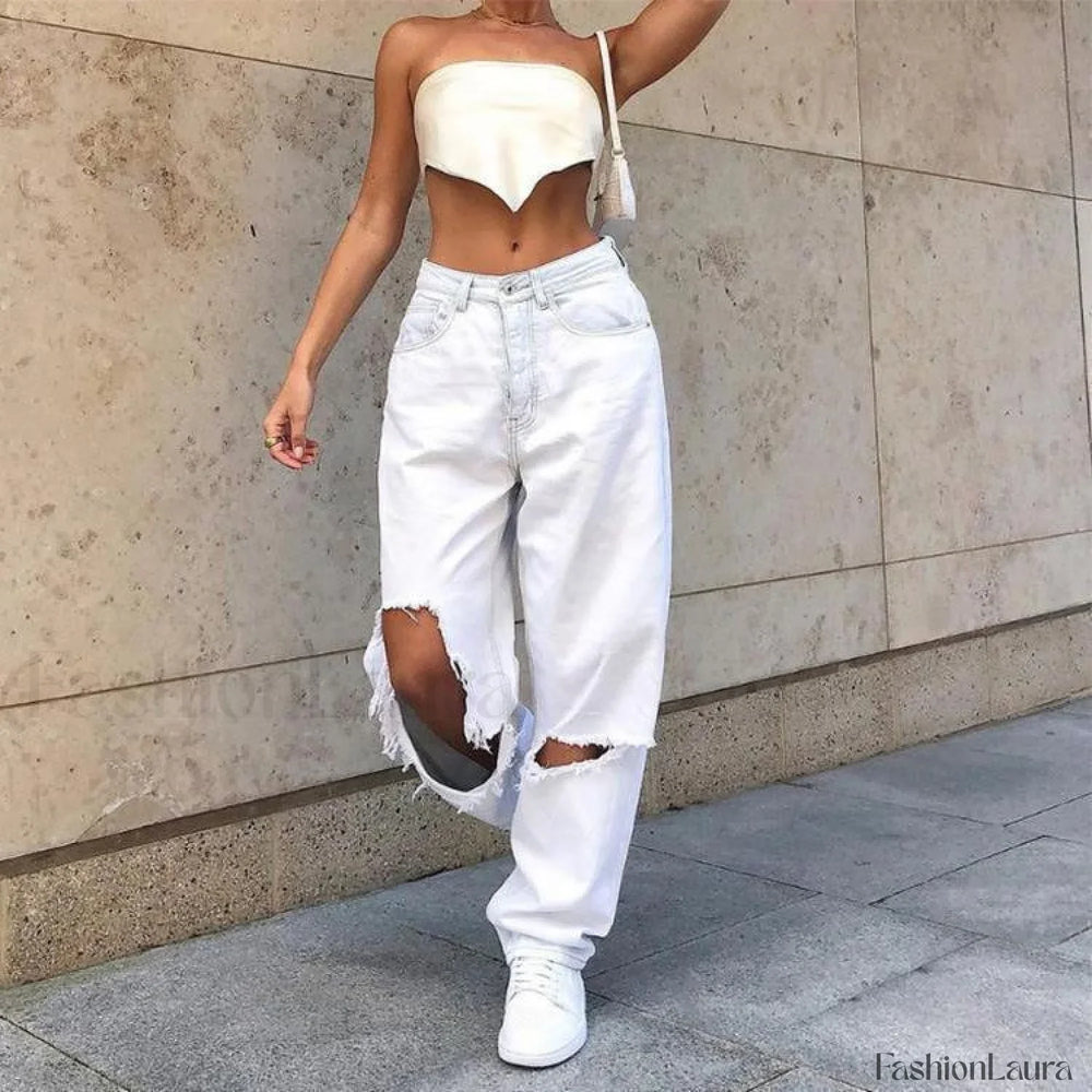 Mid Rise Extra Ripped Jeans White / S Jeans