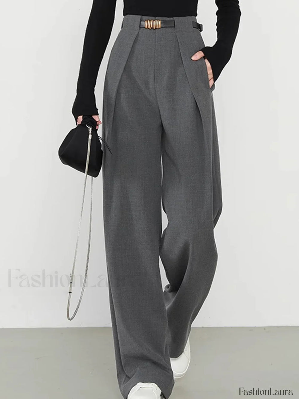 Middle Waist Solid Trendy Pocket Straight Leg Pants Pants