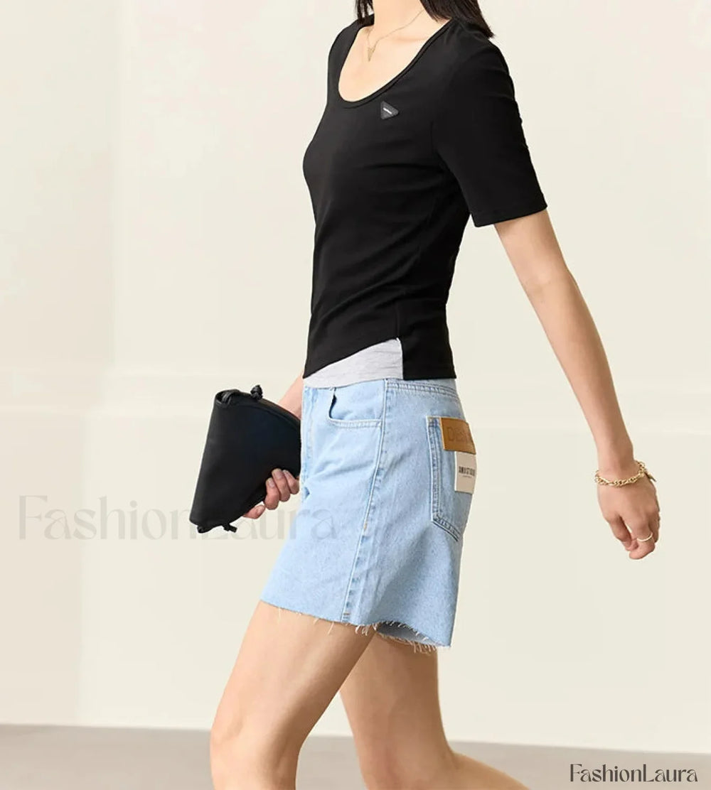 Minimalism Blue Loose Denim Short