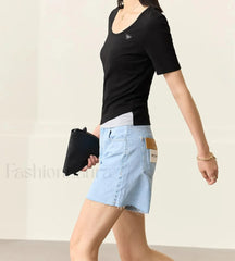 Minimalism Blue Loose Denim Short