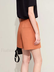 Minimalism Drawstring Casual Wide leg Letters Embroidery Short