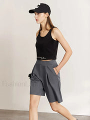 Minimalism Elastic Waist Shirring Casual Black Short