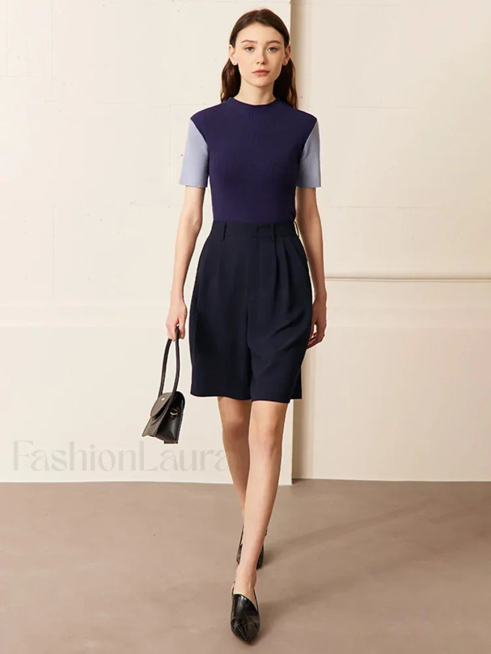 Minimalism Office Lady Shirring Wide Leg Casual Short