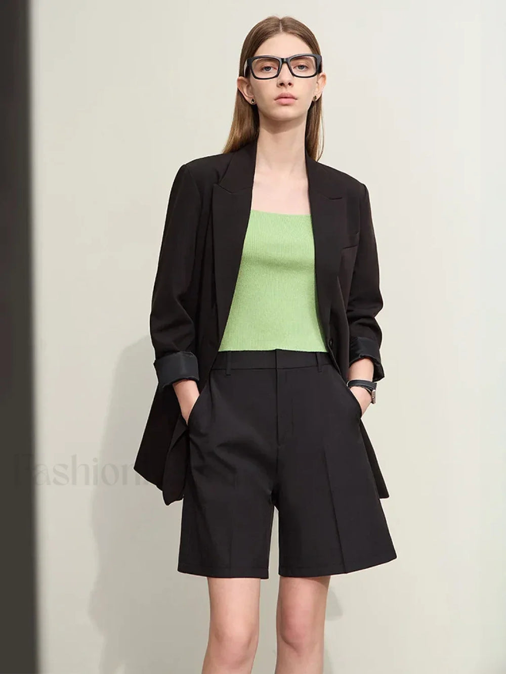 Minimalism Professional Style Solid Straight Casual Short Black / S