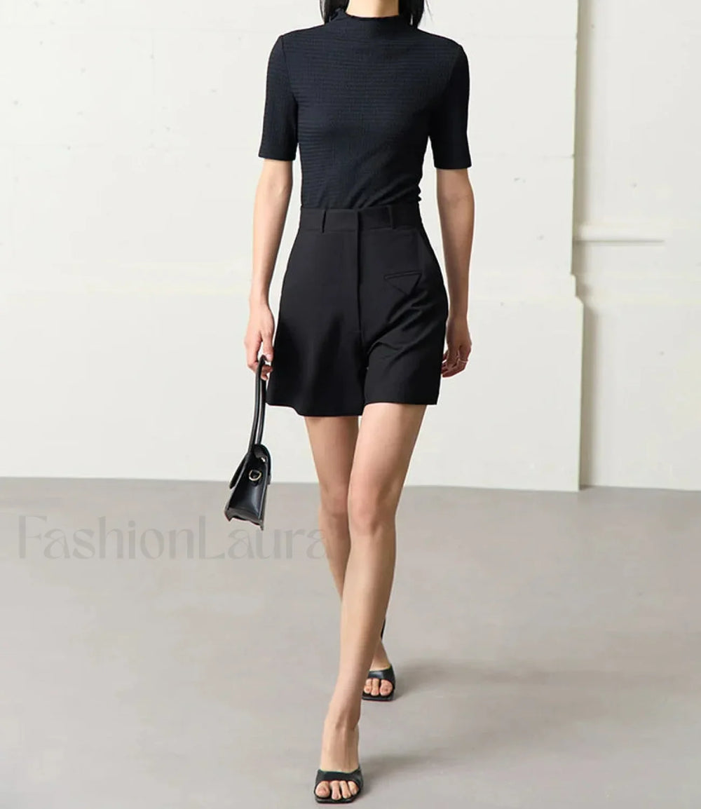 Minimalism Women Straight Casual Office Lady Black Short Black / S