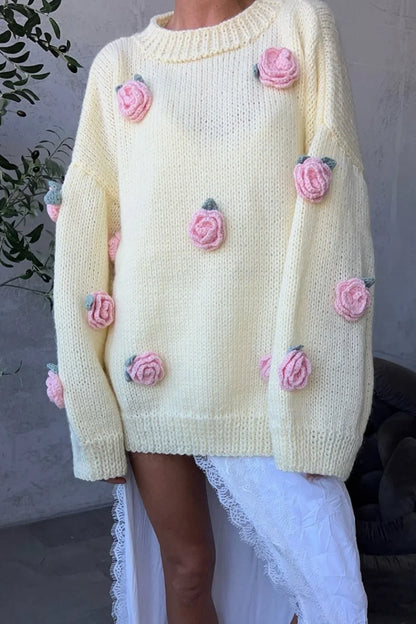 Minimalist 3D Floral Knit Sweater