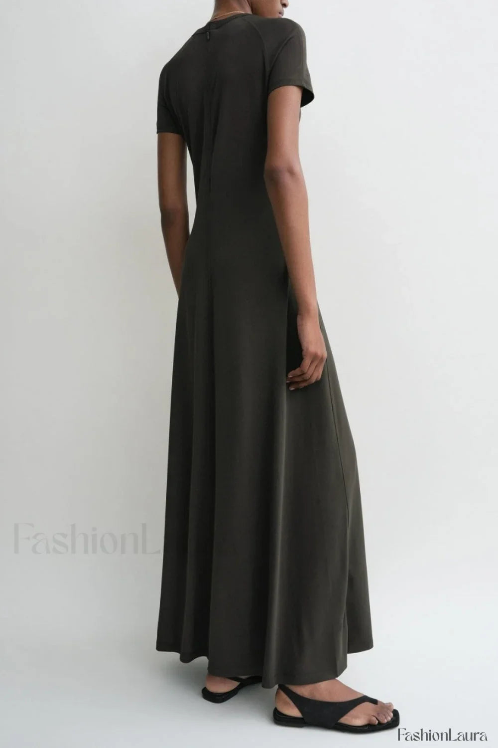 Minimalist A Line Round Neck Short Sleeve Work Dress