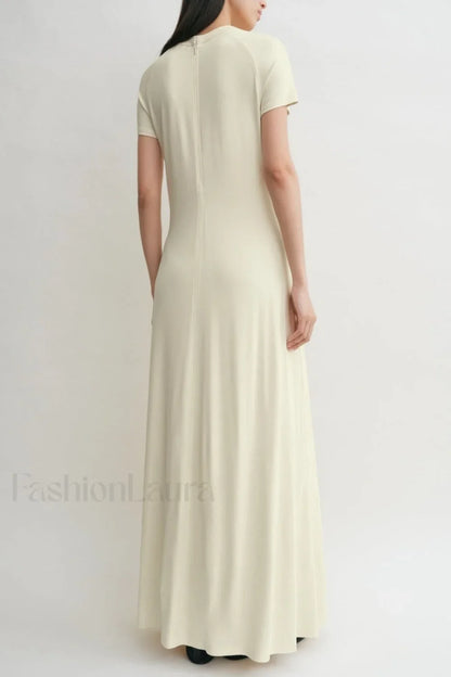 Minimalist A Line Round Neck Short Sleeve Work Dress