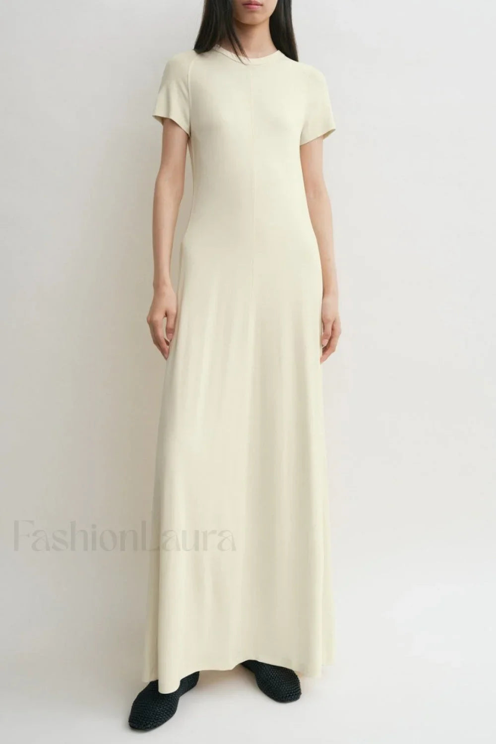 Minimalist A Line Round Neck Short Sleeve Work Dress