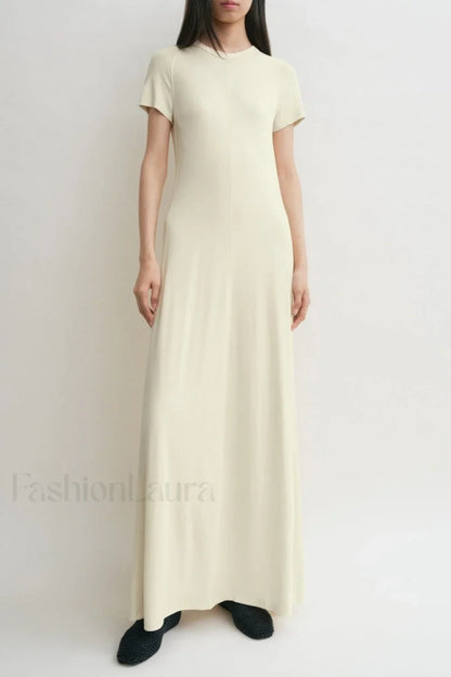 Minimalist A Line Round Neck Short Sleeve Work Dress