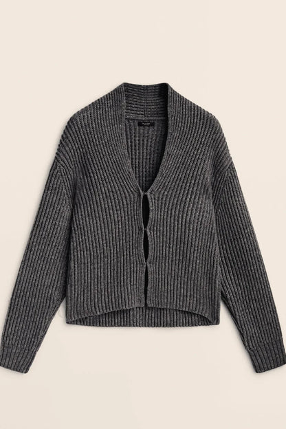 Minimalist Beige V neck Knit Cardigan Grey / XS
