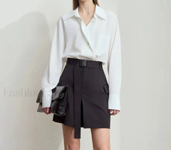 Minimalist Mountain Style Solid Casual Short Black / S