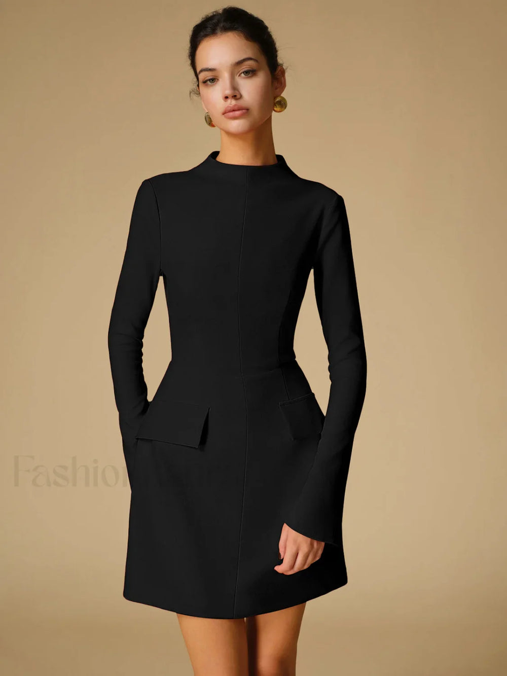 Minimalist Plain Mock Neck Dress Dresses