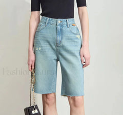 Minimalist Summer Denim High Waist Loose Cotton Short Light Blue / S