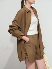 Minimalist Women Pleated Pocket Design Loose Short