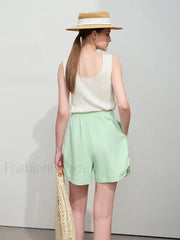 Minimalist Women Pleated Pocket Design Loose Short