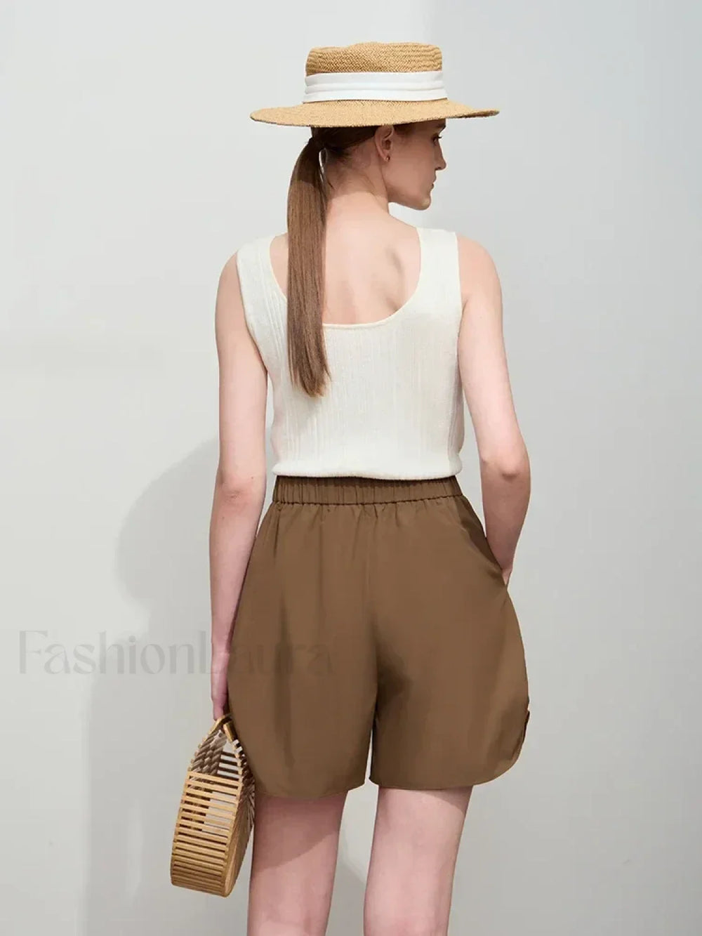 Minimalist Women Pleated Pocket Design Loose Short