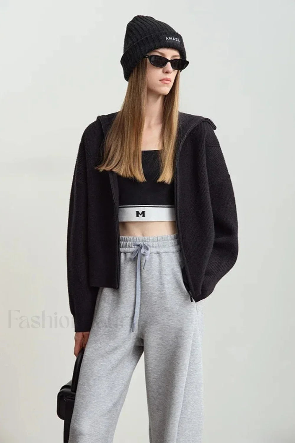 Minimalist Zipper Wool Ribbed Cardigan