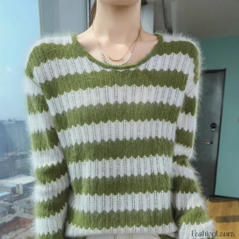 Mink Cashmere Autumn Winter New Women’s Round Neck Jumper Fashion Tie Dye Warm Sweater Sweaters L