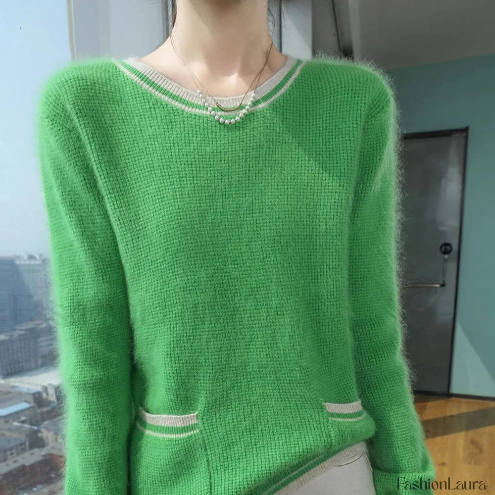Mink Cashmere Autumn Winter New Women’s Round Neck Pullover Fashion Solid Color Warm Sweater GREEN / S Sweaters L