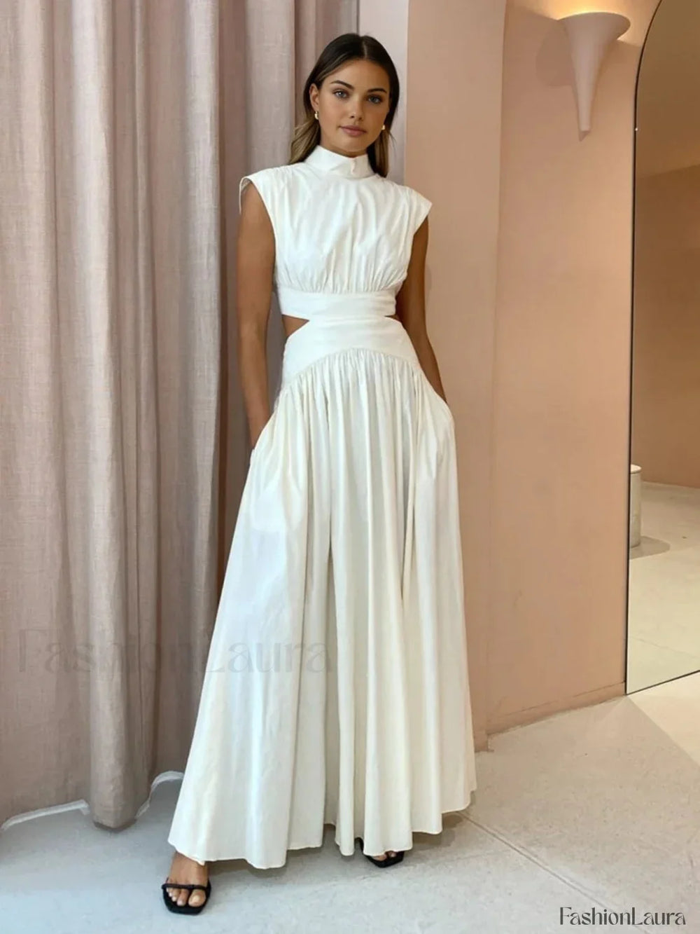 Mock Neck Cut Out Long Dress Dresses