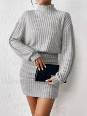 Mock Neck Ribbed Short Dress Dresses