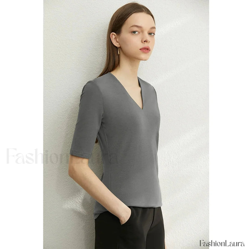 Modal Slim V Neck T Shirt dark gray / S