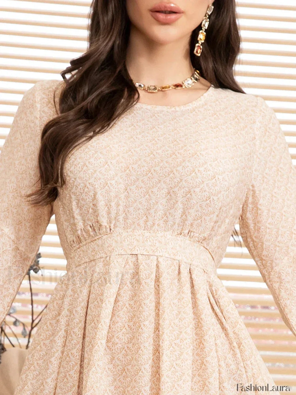 Modest Round Neck Midi Boho Dress