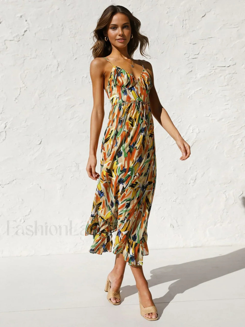 Multi Color Print Cami Midi Dress Dresses