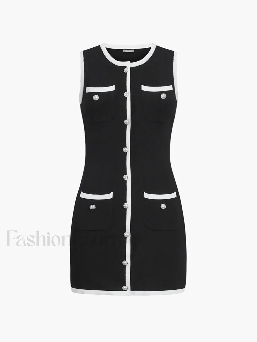 Multi Pocket Button Sleeveless Short Sweater Dress Sweater Dresses