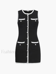 Multi Pocket Button Sleeveless Short Sweater Dress Sweater Dresses
