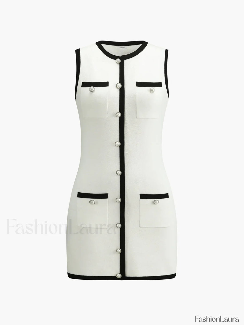 Multi Pocket Button Sleeveless Short Sweater Dress White / XS Sweater Dresses