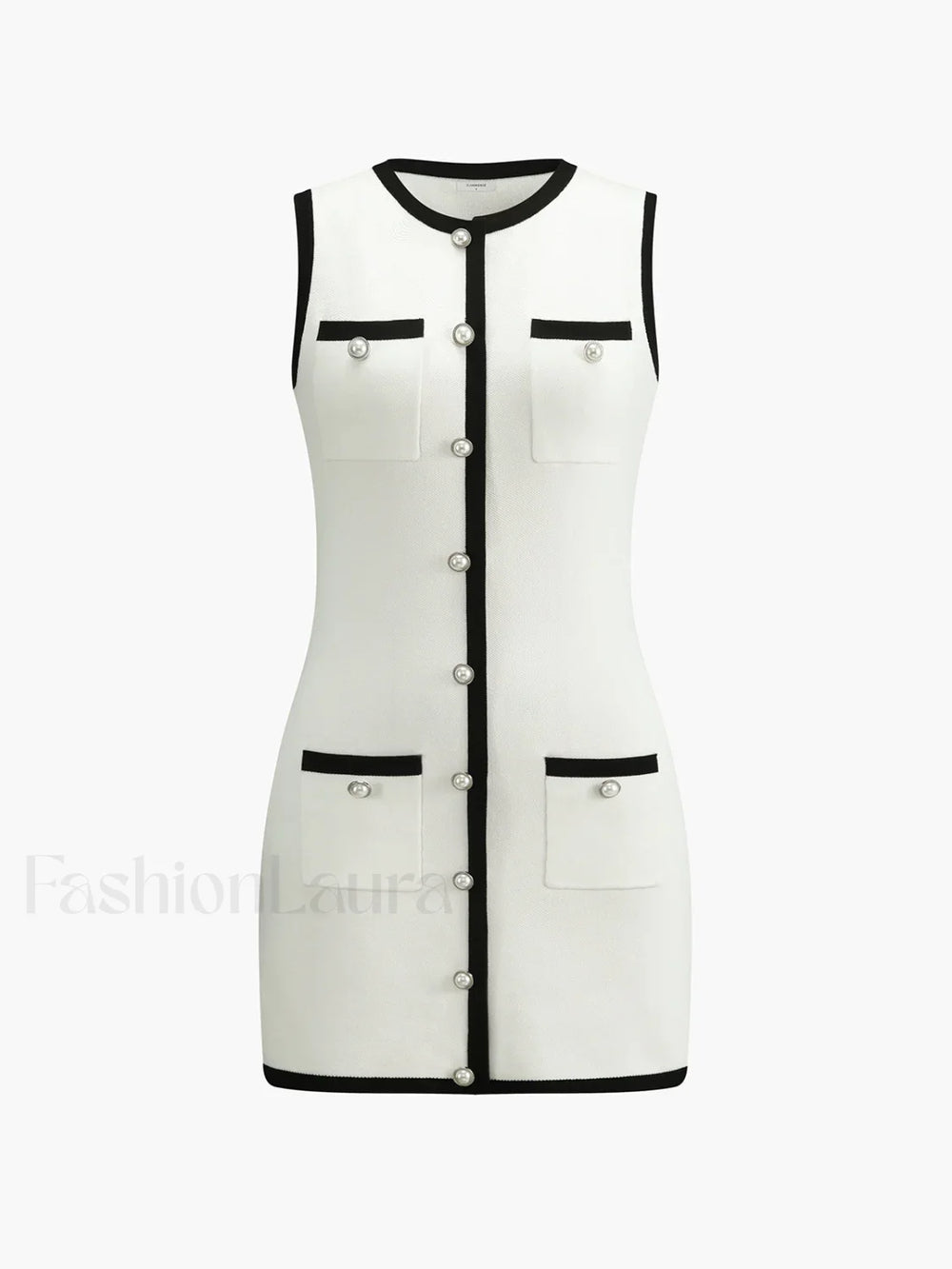 Multi Pocket Button Sleeveless Short Sweater Dress White / XS Sweater Dresses