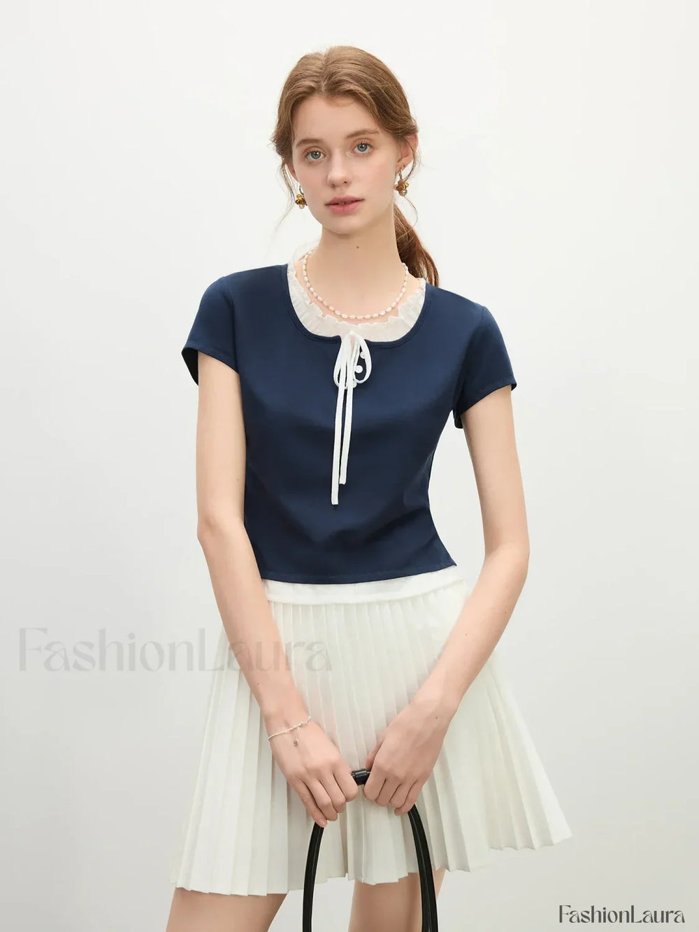 Navy Blue Fake Two piece Casual T Shirt