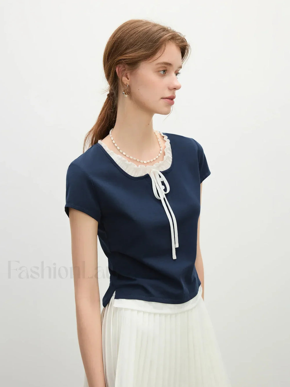 Navy Blue Fake Two piece Casual T Shirt Blue / XS