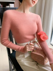 New Fashion Women’s Slim O neck Half Sleeve Pullover Solid Color Merino Wool Sweater Sweaters L