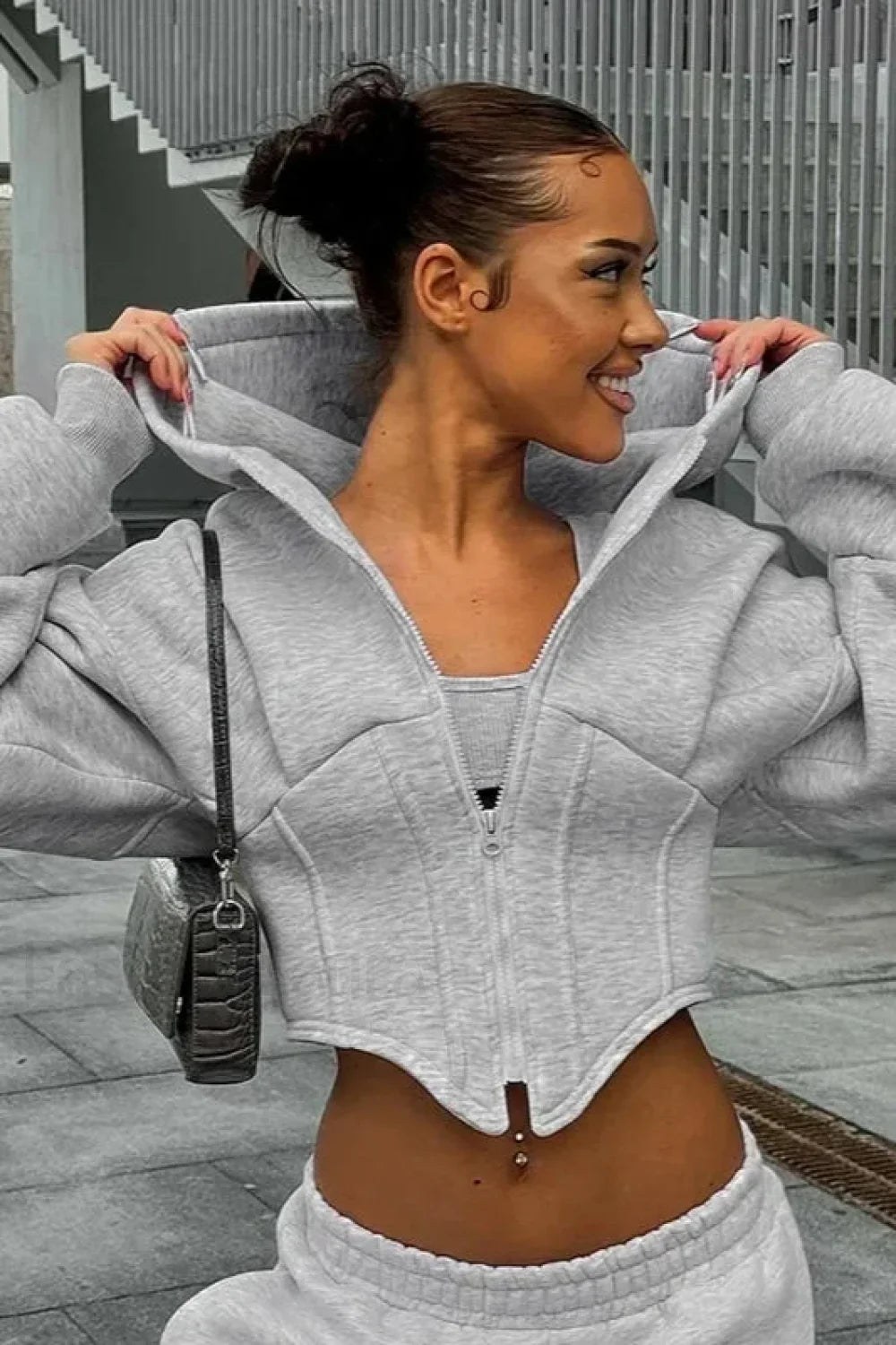 New Streetwear Fleece Zipper Hoodie Grey / S