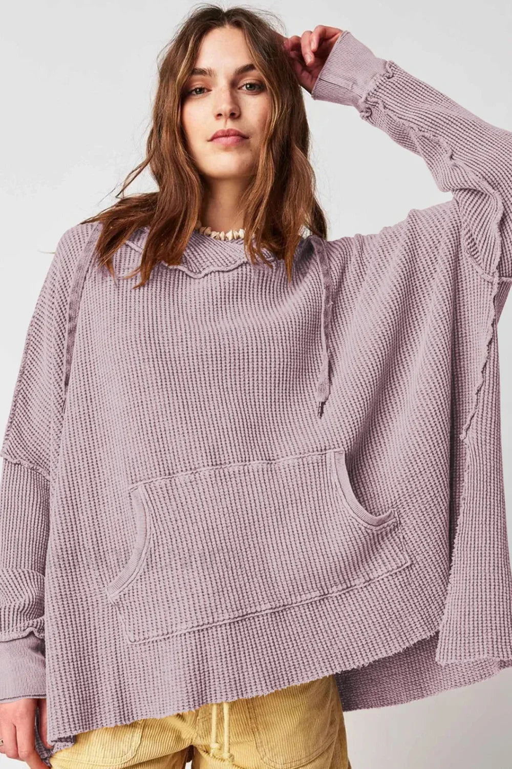 Newly Waffle Oversized Hooded Hoodie Purple / S