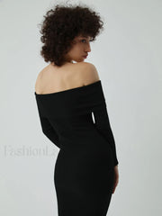 Nostalgia Off Shoulder Long Modern Sleeve Long Sweater Dress Sweaters L