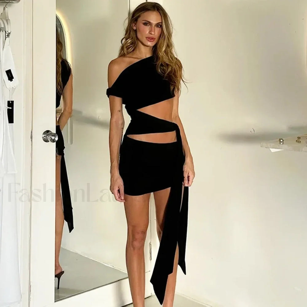 Oblique Collar Strapless Mini Dress