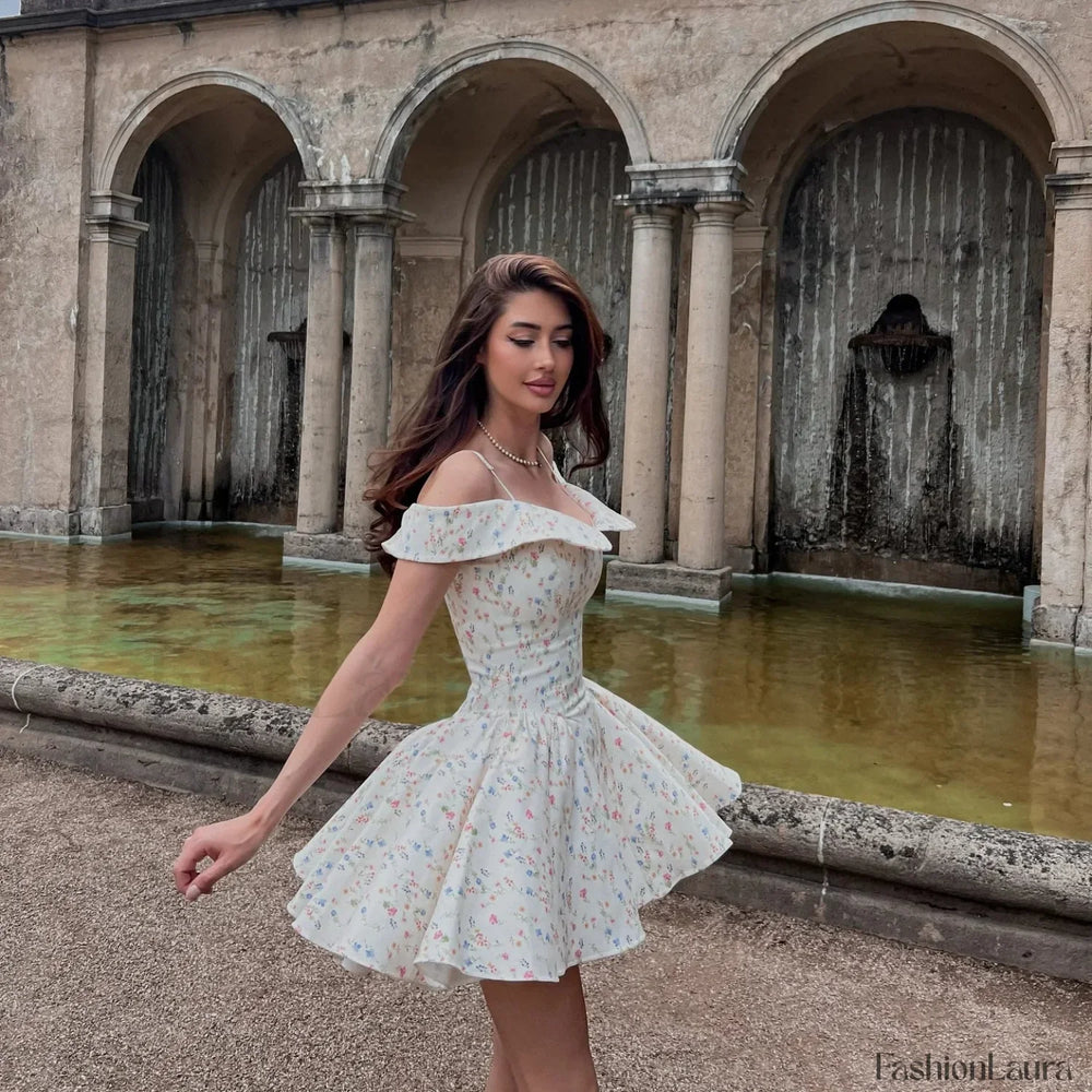 Off Shoulder A Line Floral Dress