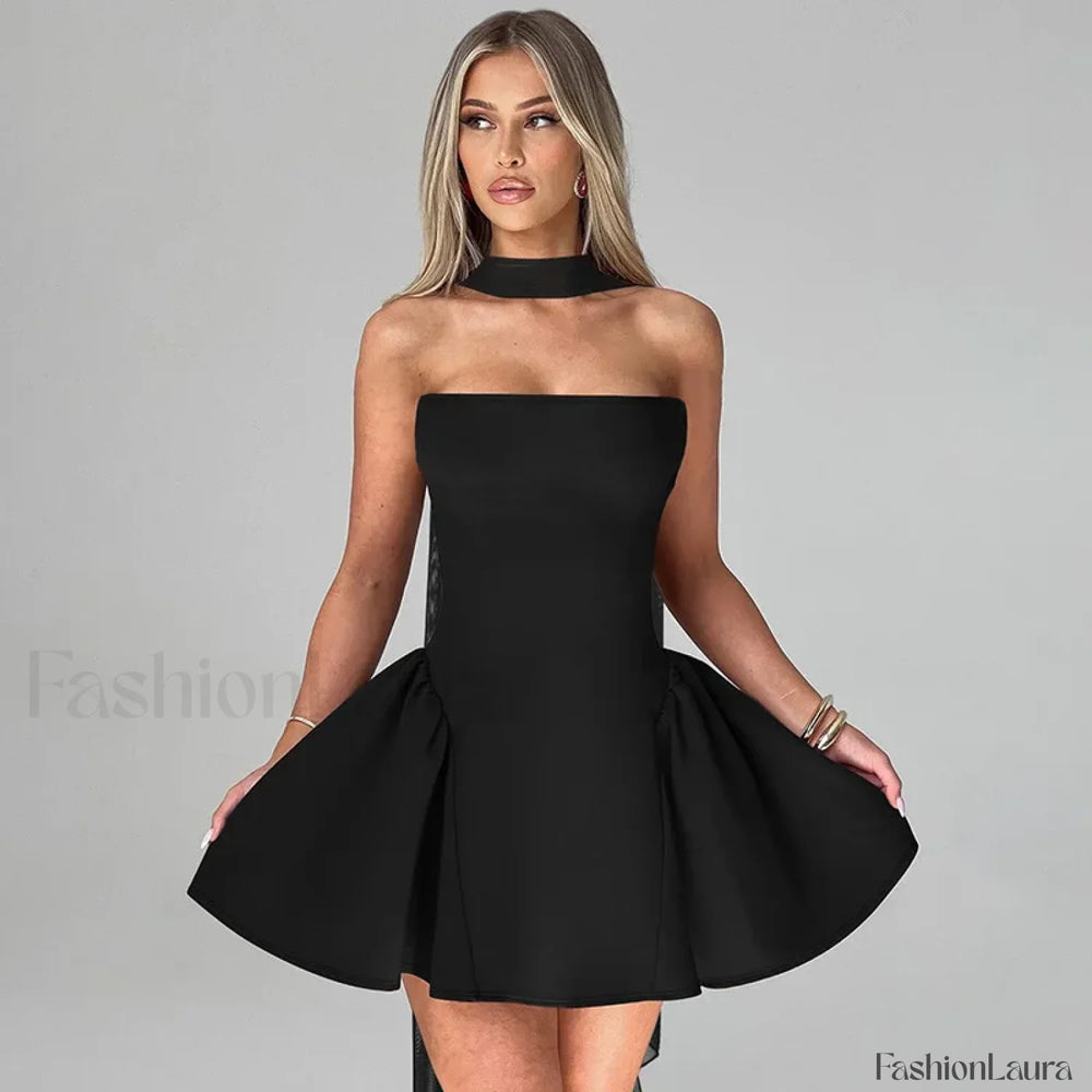 Off Shoulder A Line Mini Dress black / S